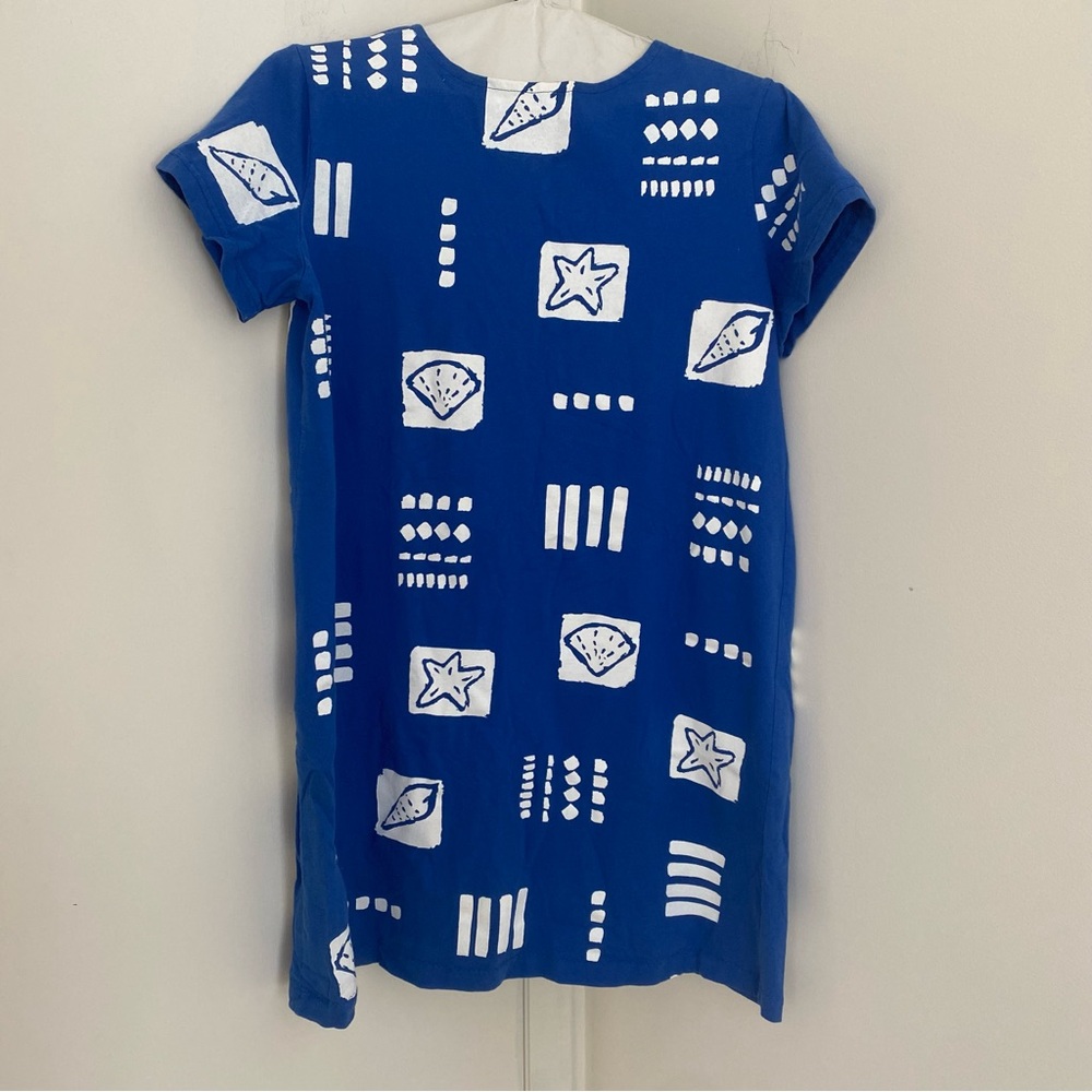 M. Mac Cotton Beach Resort Shell Starfish Print Cobalt Blue T-Shirt Dress Large